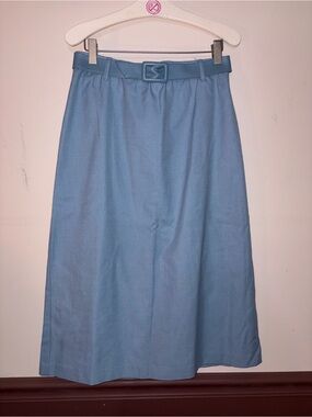 Vintage Chorus Line Light Blue Belted A-Line Skirt